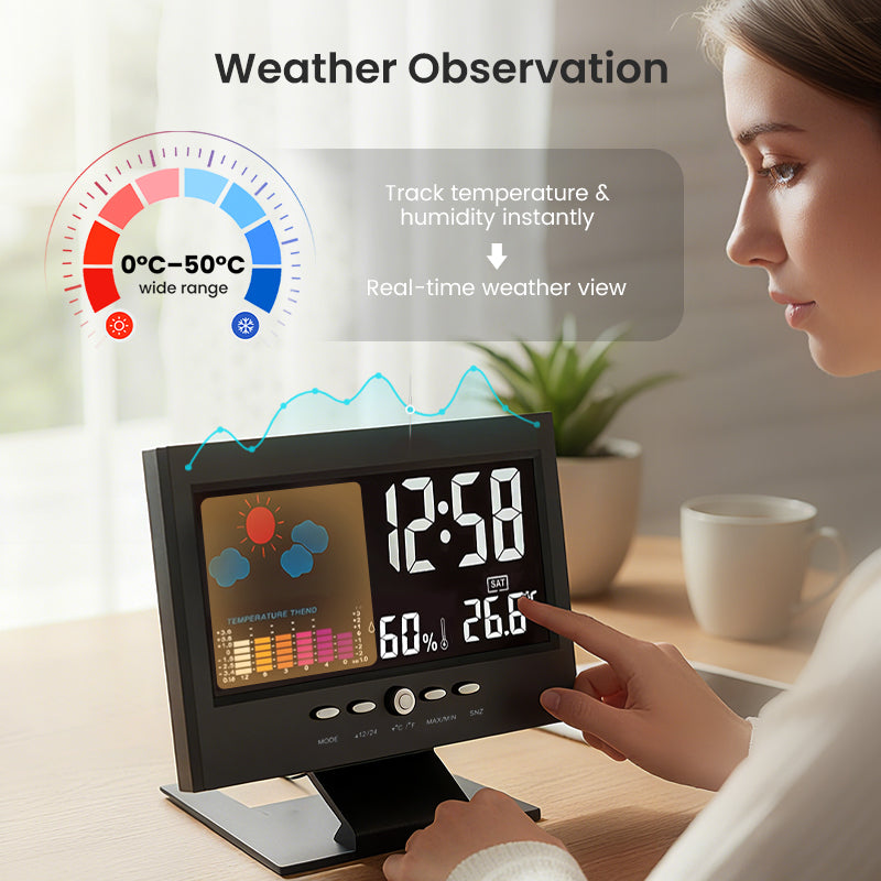 🔥Digital LED Temperature Humidity Monitor Weather Forecast LED Table Alarm Clock