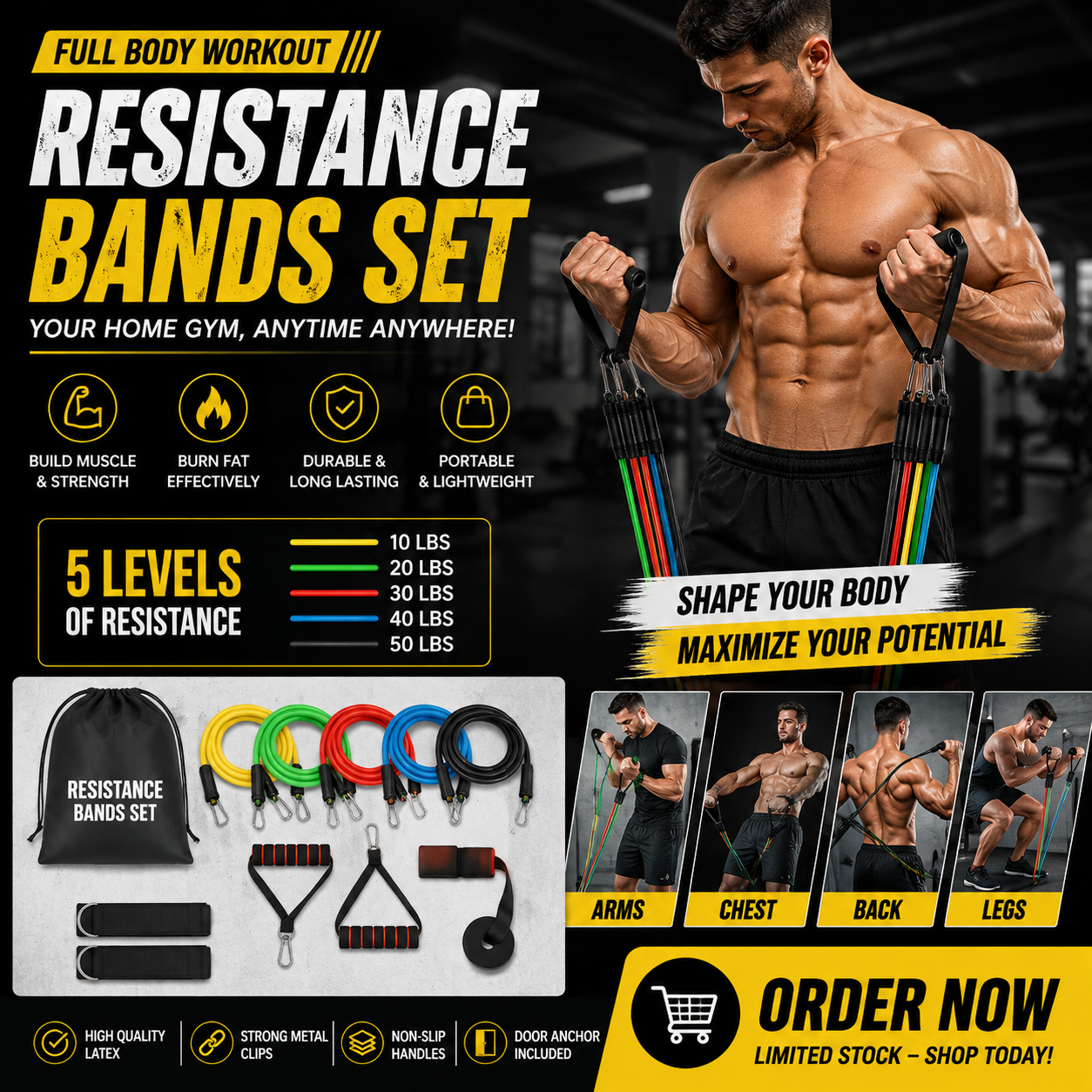 Bodybuilding Resistance Bands Set  | مجموعة أحزمة المقاومة لبناء العضلات 💪